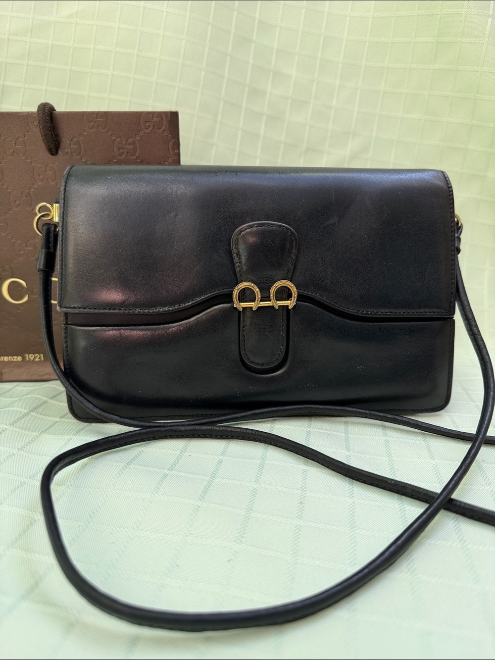 Vintage rare 60’s Gucci navy blue/gold mini bag